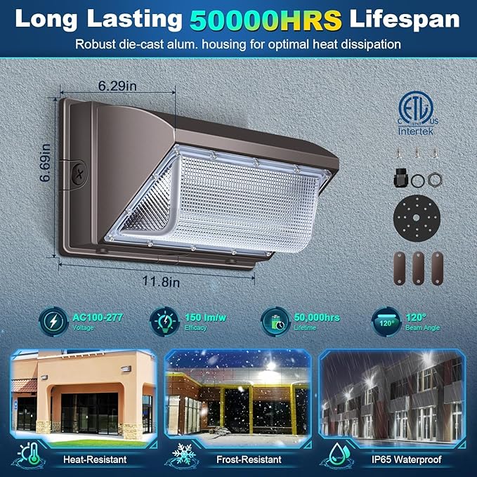 ledmo LED Wall Pack 120W 5000K 15840LM Outdoor Security Flood Light Waterproof IP65 LED Wall Lights for Garage Warehouses Parking Lots