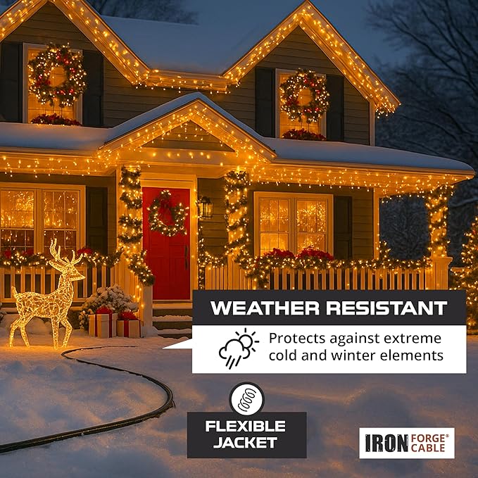 Iron Forge Cable 100 Ft Black Extension Cord, 16/2, 100 Foot Extension Cord with 2 Prong Polarized Plug, Weatherproof - Great for Outdoor & Indoor Use