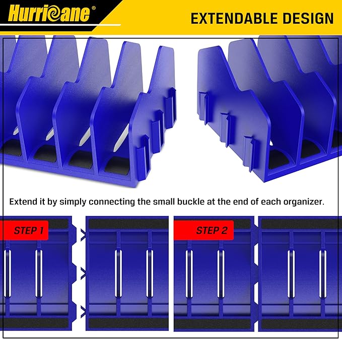 HURRICANE Plier Organizer Rack, 10-Slot Pliers Cutters Rack with Non-Slip Rubber Base, Tool Organizer, Tool Drawer Toolbox torage, Blue, Extendable Design, Fit 3” H, 1 Pack