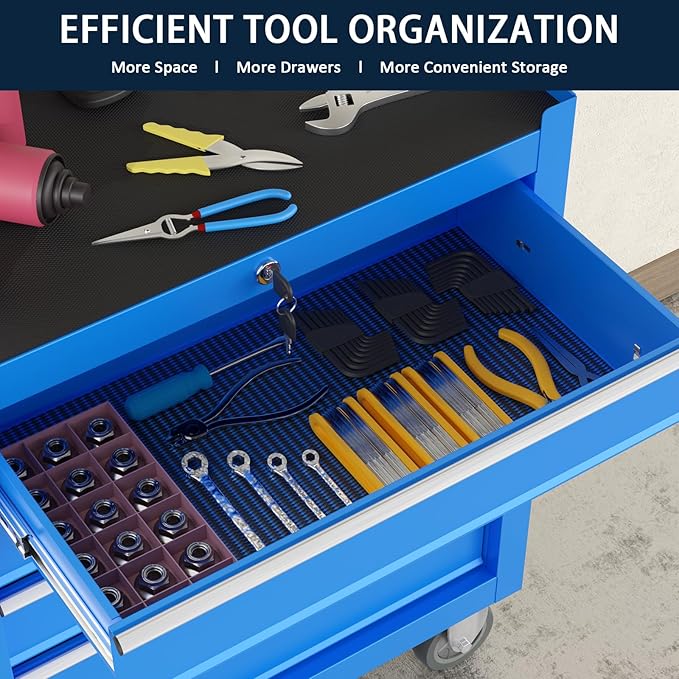 5-Drawer Metal Rolling Tool Chest with Wheels,Tool Storage Cabinet with Locking System，Toolbox with Wheels for Garage, Warehouse, Workshop, Repair Shop (Blue, 5Drawer)