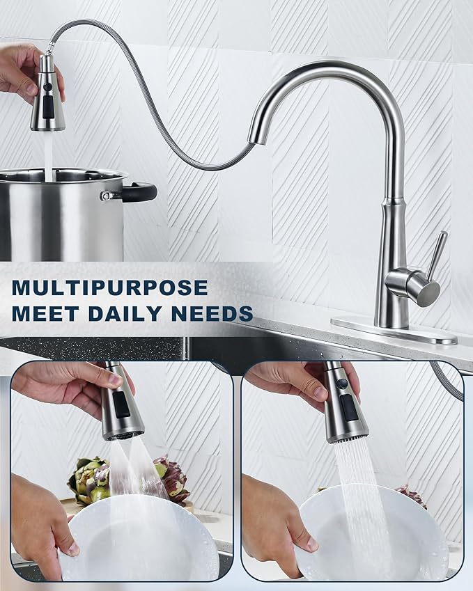 ALEASHA Pull Down Spray Head for Kitchen Faucet,3-Function Sink Spray Nozzle with 9 Adapters,Kitchen Faucet Head Replacement Compatible with Moen,American Standard Faucets,Brushed Nickel