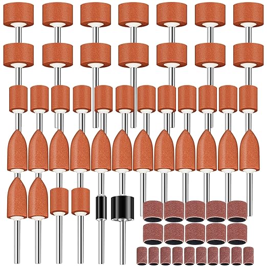 64Pcs Sanding Bits for Dremel Rotary Tools, 1/8" Shank Aluminum Oxide Grinding Stones and Sanding Drill Bits, Durable for Metal Rust Removal, Smoothing, Sharpening, Multiple Shapes to Meet More Needs