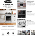 COSMO COS-EPGR244 24 in. Haven Collection 3.73 cu. ft. Gas Range with 4 Sealed Burners, Cast Iron Grates, Convection Oven, Stainless Steel