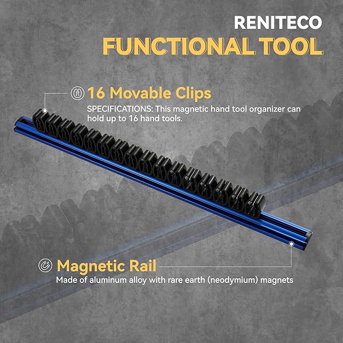 Magnetic Screwdriver Organizer, Aluminum Alloy Rail Tool Holder, Fits Up to 16 Screwdrivers (Blue)