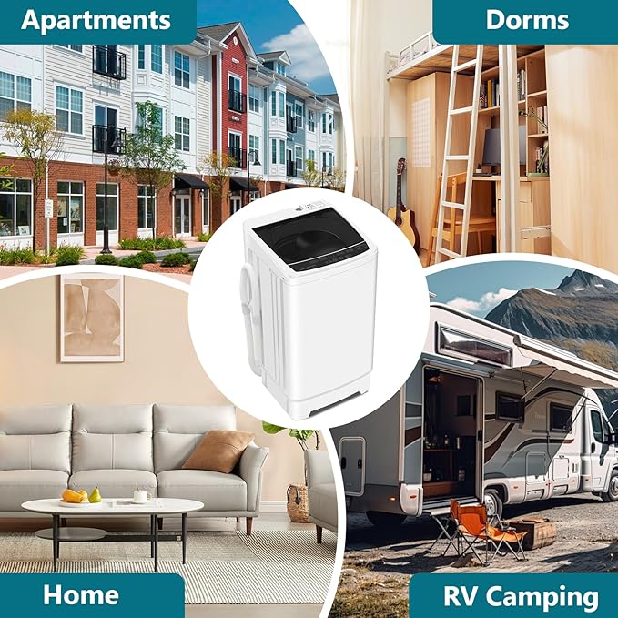 Portable Washing Machine, 15.5LBS Full Automatic Washer with Spinner, 10 Programs Compact Laundry Machine for Apartment, RV, Dorm Home Use, Mini Washing Machine Perfect for Small Spaces