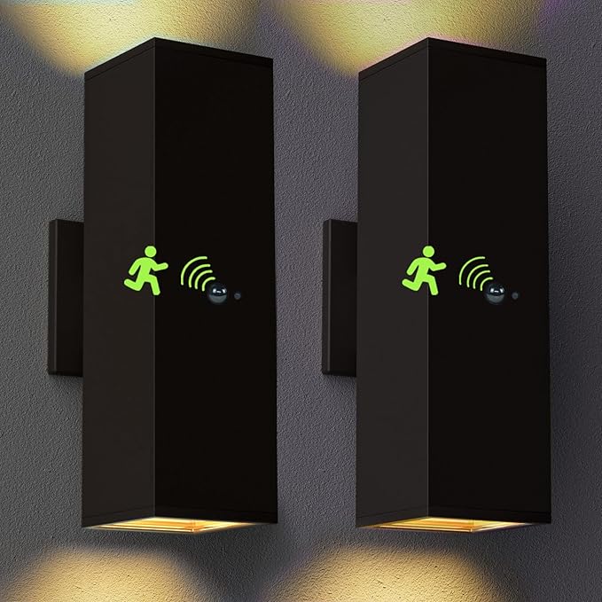 Motion Sensor Outdoor Wall Lights, Dusk to Dawn Exterior Wall Mount Light Fixtures with 3 Modes, Waterproof Up Down Porch Lights for House, Garage, Patio, Entryway, Matte Black