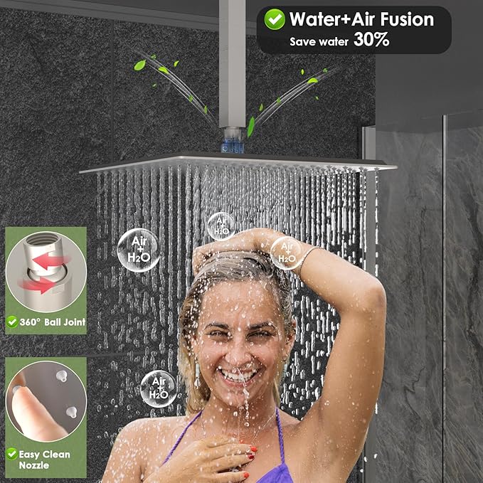 Enga Shower System with Body Jets 12 Inch Ceiling Mounted Rain Shower and Handheld Sprays Brass Full Body Massage Spa Jets Contain Rough-in Shower Valve, Brushed Nickel