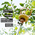 Fruit Picker Pole with Basket Telescoping 4-12 ft Apple Picker Extension Pole // Telescopic Fruit Tree Picker Tool for Picking Orange Mango Avocado Lemon Pear // The Ultimate High-Reach Fruit Grabber