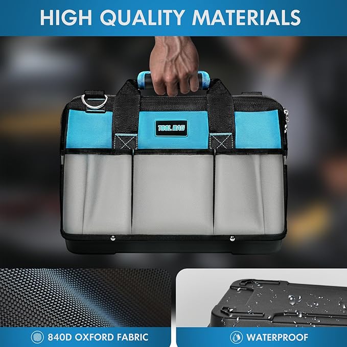 16 Inch Tool Bag Heavy Duty Tool Box Organizer, Portable Tool Organizers and Storage Bag, Tactical Toolbox with Anti-Slip Base & Adjustable Strap for Electrician, DIYer, HVAC, Mechanic