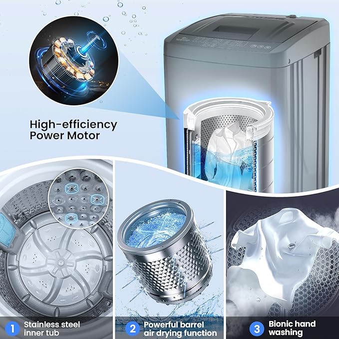 Nictemaw Portable Washing Machine 17.8Lbs, 2.4Cu.ft Full Automatic Portable Washer with 10 Wash Programs, 8 Water Levels & Drain Pump, Compact Laundry Washer for Home, RV, Dorm, Grey