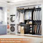 Aheaplus Closet System, Closet Organizer with 3 Wooden Drawers, 8FT Closet Organizer System, 96’’ Walk-in Closet Wardrobe Clothes Rack with Hanging Rods, Adjustable Garment Rack, Fits 5.3-9 ft, Black