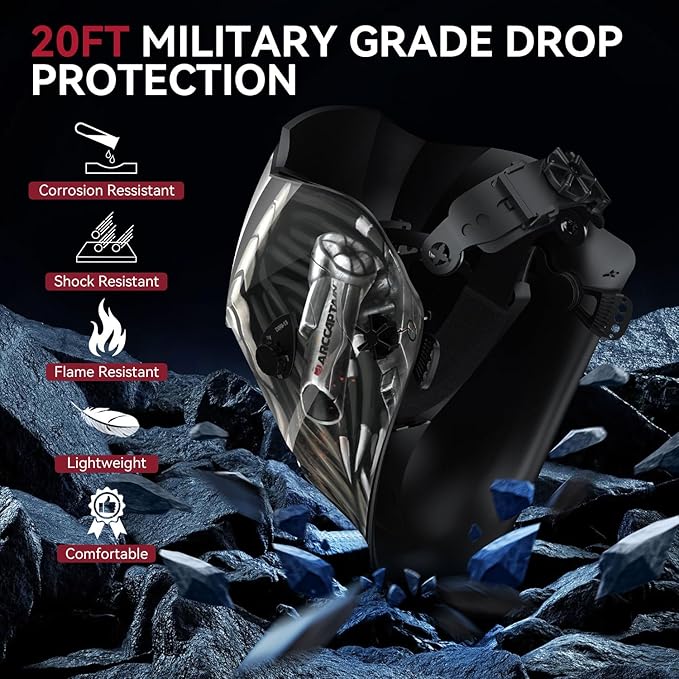ARCCAPTAIN Welding Helmet Auto Darkening, 1/1/1/1 True Color Welding Hood, 4 Arc Sensor 1/25000s Response Time Solar Powered Weld Hood Helmet, HSH-S800-Warrior