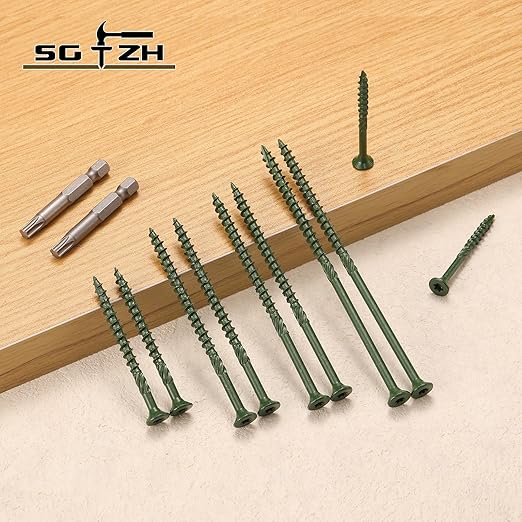 #10 x 2-1/2" Deck Screws (159Pcs) 2lb. Carbon Steel, Green, Flat Head, Rust Resistant epoxy Coated, with T25 Star Bit