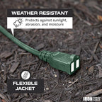 Iron Forge Cable 2 Prong Outdoor Extension Cord 10 ft - 16 Gauge 13 Amp Heavy Duty Power Extension Cords - SJTW - Great for Landscaping, Lawn, Outdoor Lights - Green