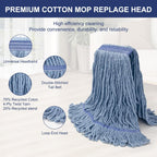 KeFanta 3 Pack Heavy Duty Commercial Mop Head Replacement,Wet Industrial Cotton Looped End String Mops Refill for Floor Cleaning,Blue