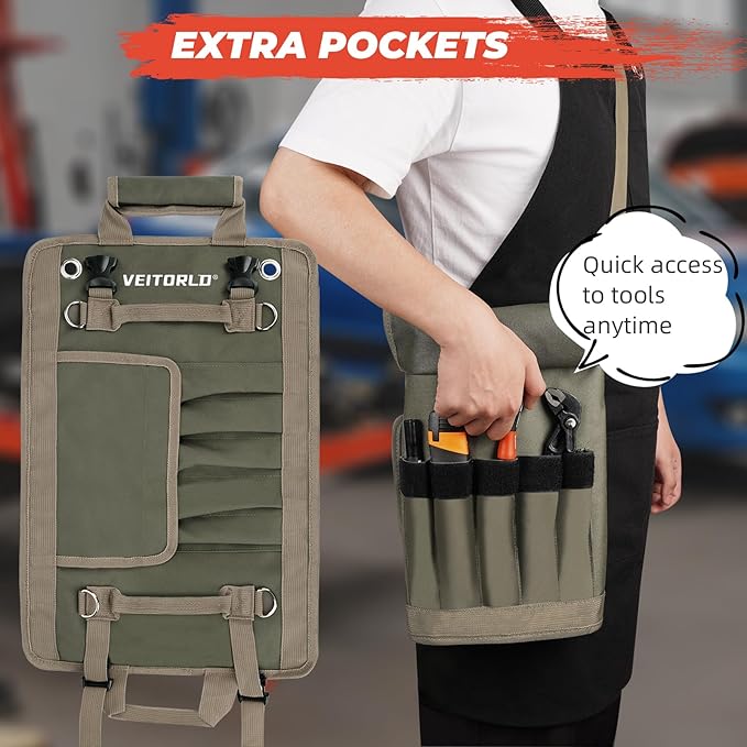 Tool Roll Up Bag, Gifts for Men Dad Husband Him Christmas, Mens Stocking Stuffers, Portable Tools Box Storage for Men, Heavy Duty Tool Organizer W/Detachable Pouches for Electrician Mechanic Carpenter