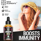 Liquid Iron Supplement for Women & Men with Vitamin B12 5000mcg - Free Blood Builder for Anemia - Liquid Vitamin B12 Drops for Adults with MCT Oil, Natural Grape Flavor, 2 Fl Oz