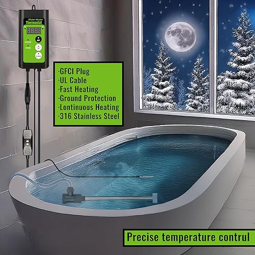 2000W Submersible Hot Tub & Pool Portable Electric immersion Water Heater with Temp Control & GFCI for Swimming Pools, Bathtubs, inflatable pool, baptism pool, above ground pool & Spa tub