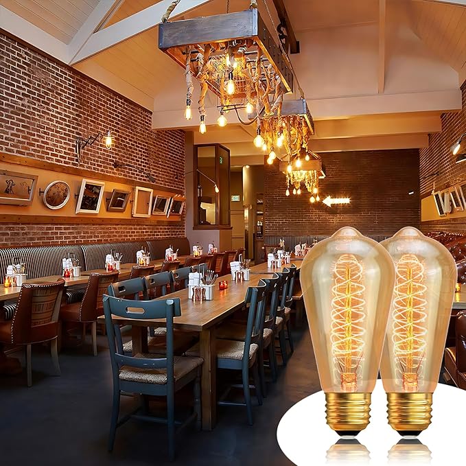 Edison Light Bulb 60W 6 Pack, ST64 Vintage E26 Incandescent Light Bulbs, 2200K Warm Dimmable Amber Spiral Filament, Antique Style Retro Glass Decorative Bulb for Table Lamp Home Office