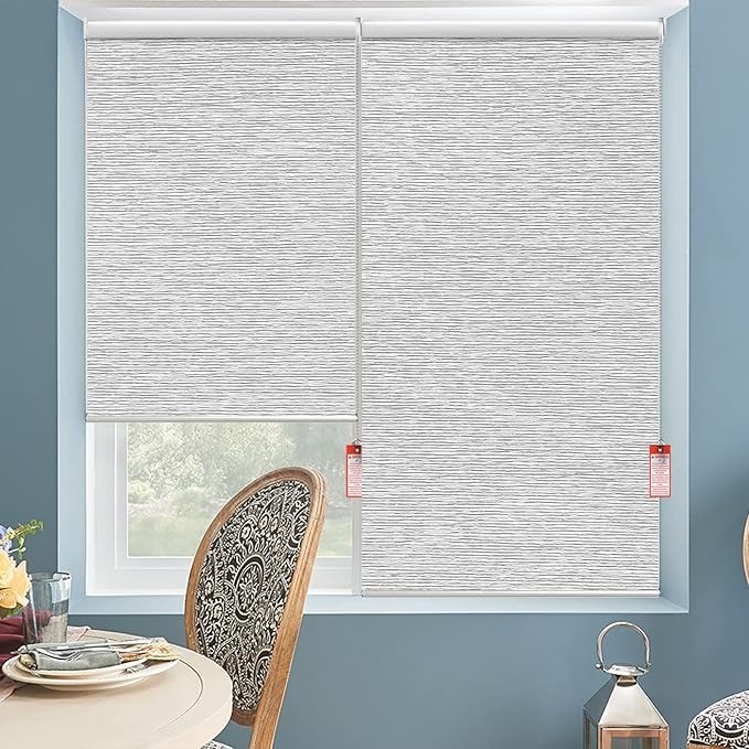 ALLBRIGHT 100% Blackout Roller Blinds Woven Shades with Striped Jacquard, Cordless Window Shades, UV Protection Fabric, Easy-Install for Indoor Home & Office, Grey Old, 25" W x 72" H