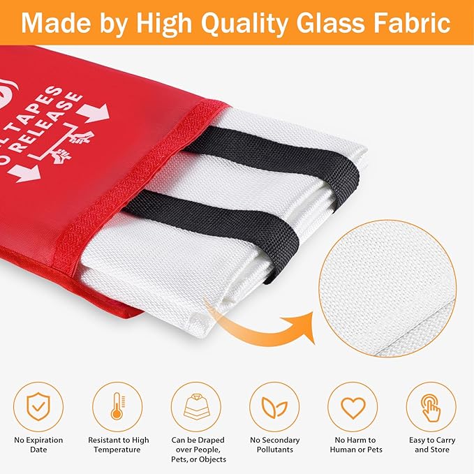 Emergency Fire Blanket for Home Kitchen - KANHIRO Fiberglass Fire Suppression Blanket Great for School, Fireplace, Grill, Car, Office, Warehouse (8 Pack, 39 in X 39 in)