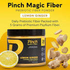 Pinch Magic Fiber | Prebiotic Fiber Supplement for Women & Men | Psyllium Husk Powder for Digestive & Gut Health Support | Keto, Vegan, Low Sugar Fiber Powder | USA-Made | Lemon Ginger, 28-Day Supply