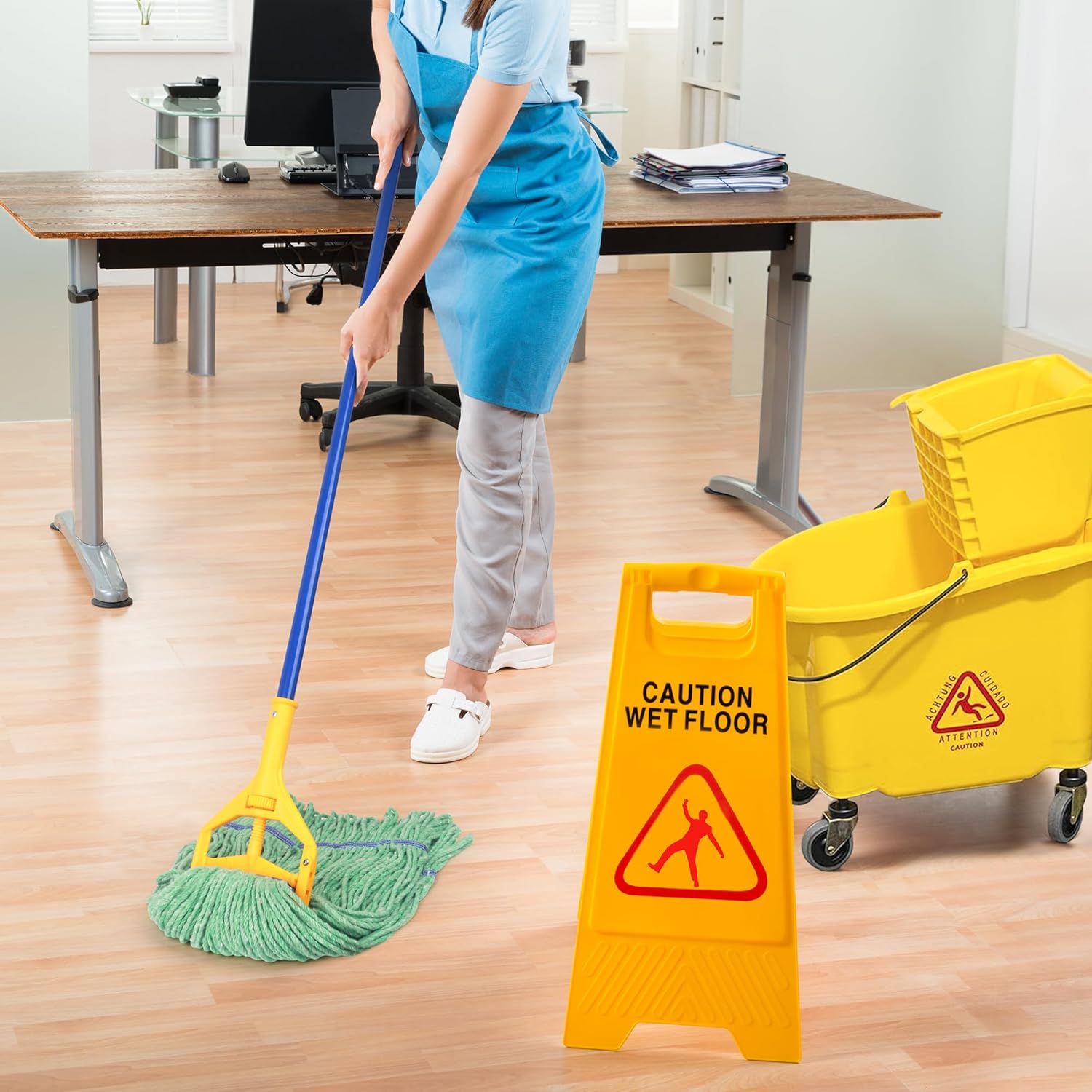 Matthew Cleaning Heavy Duty Mop Head Commercial Replacement for General and Floor Cleaning , Wet Industrial Blue Cotton Looped End String Head Refill (Case of 36) Green