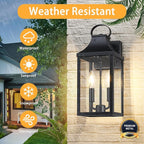 15" Dusk to Dawn Black Outdoor Wall Lantern, Outside Modern Wall Sconce Light Fixture, Porch Light Wall Mount with E12 Socket and Glass, Waterproof Exterior Lamp Lighting for Patio Garage, 1Pack