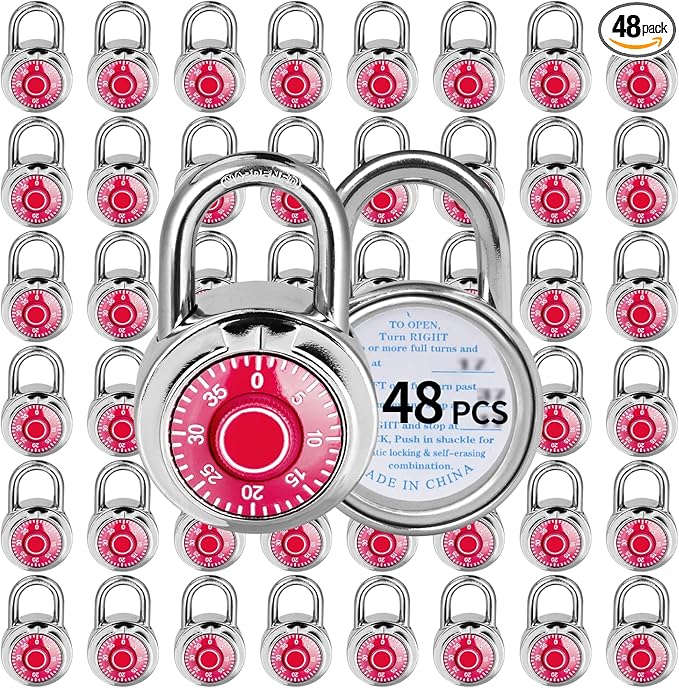 Combination Lock, LQYN Standard Dial Combination Lock, Pack of 48; Red Turnplate, 2 in. Wide, Fixed Three Digital Combination, for School, Gym & Locker, Toolbox, Gate