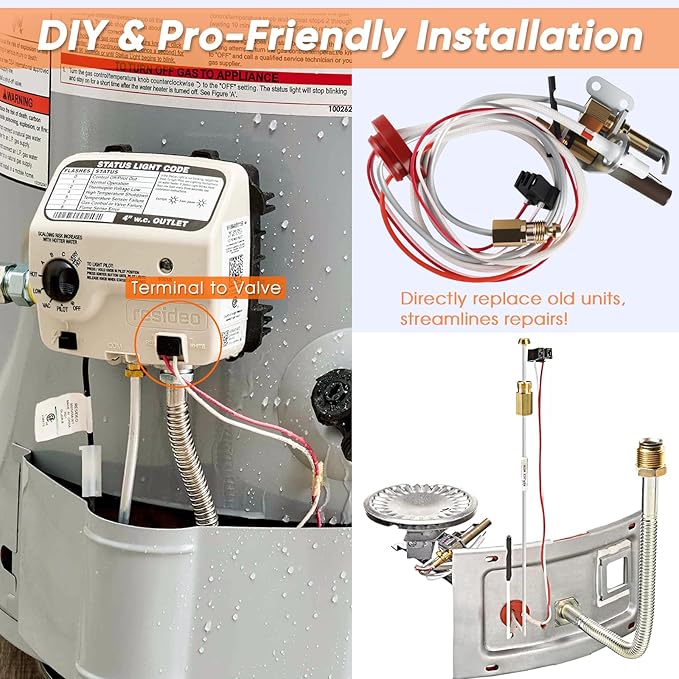 Pilot Assembly for Water Heater Parts Compatible with Rheem Ruud Richmond SP21058 SP20824 SP20754 SP20800 | NG/LP Universal Burner Ignition Replacement Kit with Thermopile & Sparker