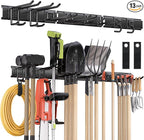 Garden Tool Organizer Wall Mount, 48 inches Tool Storage Rack with Adjustable Hooks, 600lbs Adjustable Heavy Duty Metal Hooks, Yard Shed Rack Holder System Hanging Rake Broom Mop, Father's day gifts