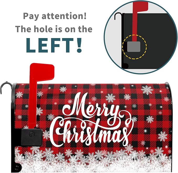 Kawani Merry Christmas Mailbox Cover Winter Snowflake Red Black Buffalo Plaid Christmas Decorative Mailbox Cover Magnetic Standard Size 25.5x21 Inch Xmas Post Box Cover Wraps for Garden Yard Decor