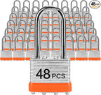 Padlocks with Same Key, LQYN 48 Pcs Laminated Keyed Padlock (1-9/16", 40mm),Keyed Alike Locks,Long Shackle,for Storage Locker,Hasp Latch,Toolbox,Sheds