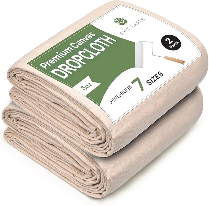Canvas Drop Cloth Salt Earth Pack of 2 Reusable Cloth for Outdoor & Indoor, 100% Recycled Cotton Nature Friendly, All purpose Washable Cotton Canvas Cover for Painter Floor & Furniture Protection(5x5)