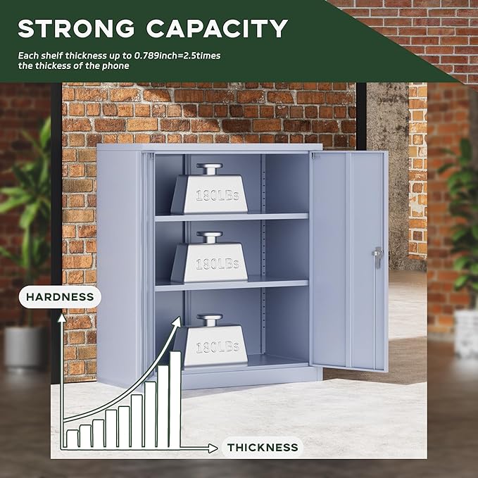 Greenvelly Metal Storage Cabinet, 36" Locking Storage Cabinet with Doors and Shelves, Lockable Storage Cabinets for Home Office, Utility Locker Cabinet, Steel Garage Cabinet with 2 Keys, Dark Grey