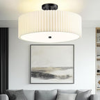 Semi Flush Mount Ceiling Lights, 4-Light 18" Matte Black Ceiling Light Fixture with White Pleated Fabric Shade, Drum Lamp for Nursery Hallway Bedroom Kitchen, AD-25036-4SF-BK