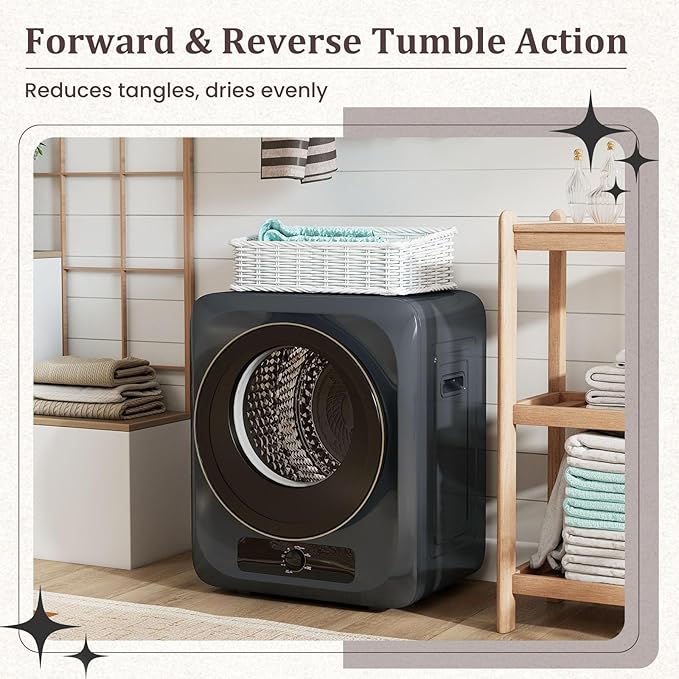 Auertech 1.5 Cu.Ft Portable Clothes Dryer, 850 W Front Load Electric Dryer Machine with Stainless Steel Drum, Simple Control Knob, Compact Tumble Dryer for Laundry Apartment, Dorm, RV, Grey