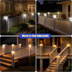 APONUO Deck Post Lights Solar Powered 12 Pack, Waterproof Outdoor LED Deck Lights for 4x4, 5x5, 6x6 Fence Posts, Warm/Cool White Light, All-Night Lighting, Auto On/Off, Patio Garden Yard Decor