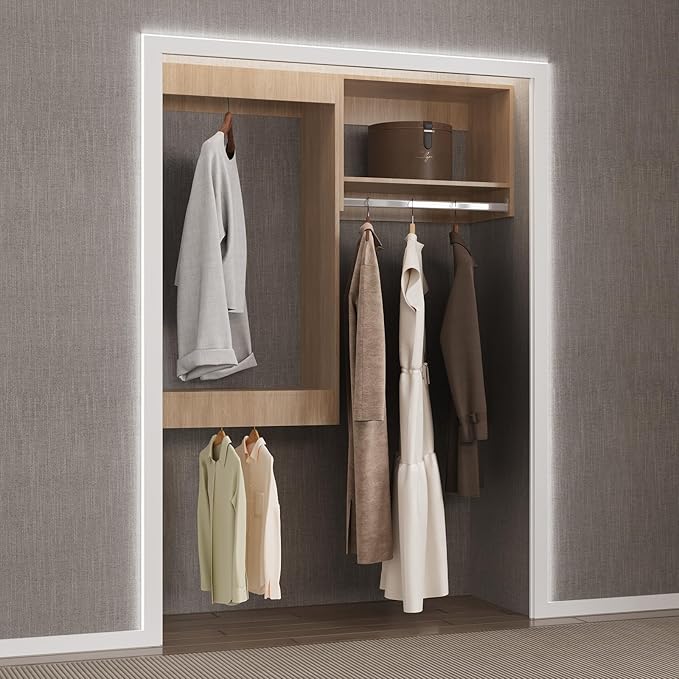 Modular Closet Organizer, 61" Wide Wood Tower Storage for Walk In or Wall Mounted Closets, Bedroom