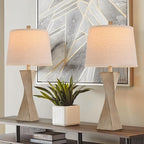 Bedside Lamps Set of 2 Unique Modern Vintage Table Lamp Rustic Farmhouse Desk Lamps for Living Room End Tables Bulb Not Included, Linen Shade, 26.5 in,Grey