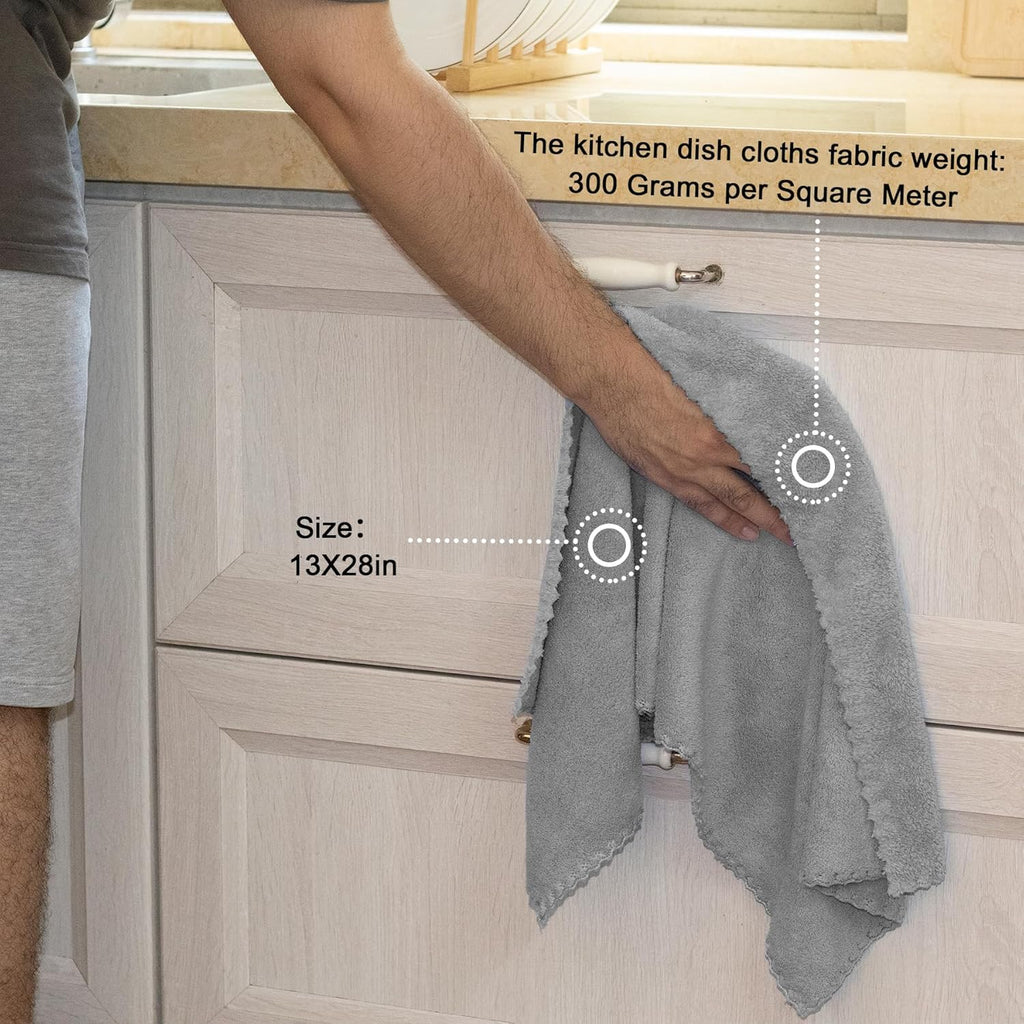kimteny Kitchen Cloth Dish Towels, 13x28 Inches Premium Dishcloths, Super Absorbent Coral Velvet Microfiber Cleaning Cloths, Fast Drying Rags for Washing Dishes (13x28-12 Pack, Grey)