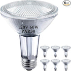 PAR30 Long Neck Halogen Bulbs, 120V 60W PAR30 Flood Light Bulb, Dimmable, E26 Medium Base, 2700K Warm Lighting, 3000 Hours for Recessed Light Bulb, 6 Pack