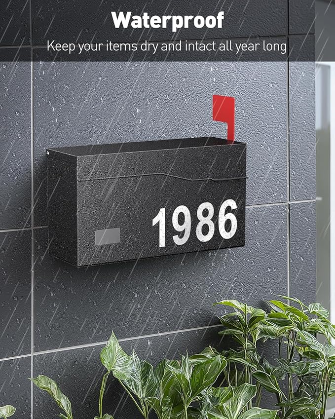 Uniclife Mailboxes for Outside, Wall Mount Mailbox with Flag and Mailbox Number Stickers, Large Metal Mail Box for House, Modern Post Box for Outdoor Office Home, (No Locking Mechanism)