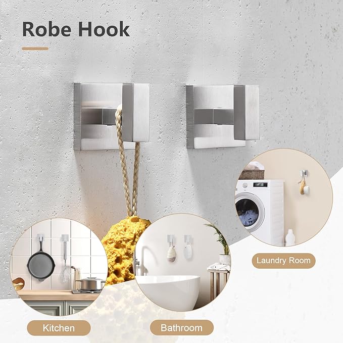 TQKAG 5-Pieces Brushed Nickel Bathroom Hardware Accessories Set 23.6" SUS304 Stainless Steel Towel Bar Set Wall Mounted Square Toilet Paper Holder with Shelf