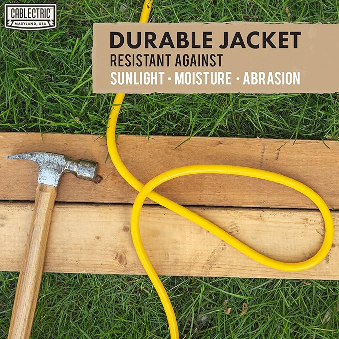 25 Ft Outdoor Extension Cord - 15 Amp 12/3 SJTW Heavy Duty Yellow 12 Gauge Lighted Electrical Cable with 3 Prong Grounded Plug