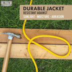 25 Ft Outdoor Extension Cord - 15 Amp 12/3 SJTW Heavy Duty Yellow 12 Gauge Lighted Electrical Cable with 3 Prong Grounded Plug