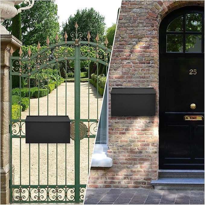 KYODOLED Locking Wall Mount Mailboxes for Outside, Large Capacity Mail Box for House with Key Lock, Security Drop Box, Metal Post Box for Home, Office Decorative,15.7 * 9.9 * 4.9in