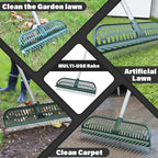 Artificial Turf Rake, 2 in 1 Turf Rake with Adjustable Steel Handle, 30" to 53" Long, 17.9 inch Wide for Artificial Grass and Lawn Leaf Removal, Carpet Rakes, Pet Hair Removal