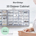 Blue Ginkgo Small 20-Drawer Cabinet – Stackable Clear Organizer for Hardware, Beads, Plastic Bricks, Office, and Craft Storage (Made in Korea, Gray)