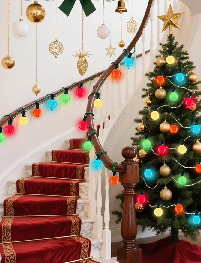 25 Pack G40 Replacement Bulbs, Multicolor Christmas Replacement Light Bulbs for Christmas String Lights, Indoor Outdoor Holiday Decor, E12 Candelabra Base, 5 W Incandescent Night Light Bulbs